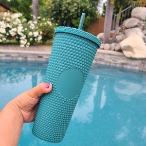 24oz Green Matte Studded Soft Texture To Go Travel Tumbler Cup Blank Center